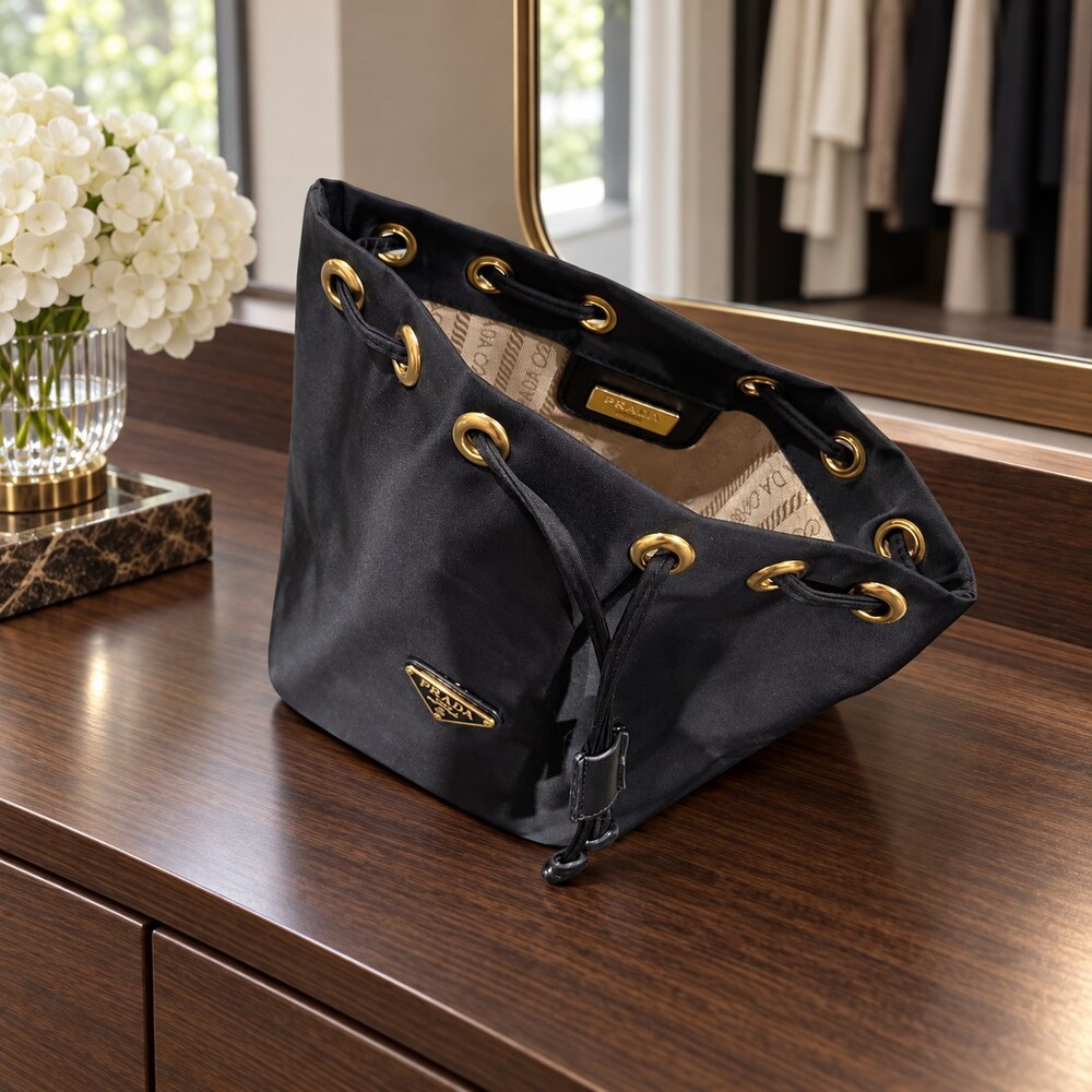 Prada Black Drawstring Makeup Bag | Drawstring Accessory Pouch - Picture 2 of 6